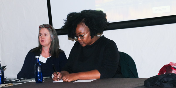 Professor Noëleen Murray and Dr Mpho Matsipa from the Wits City Institute during a dialogue Professor Noëleen Murray and Dr Mpho Matsipa from the Wits City Institute during a dialogue